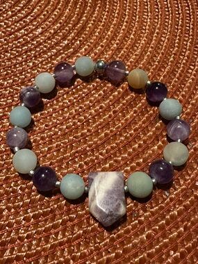 Handcrafted Amethyst & Amazonite Beaded Bracelet 💜✨🦋